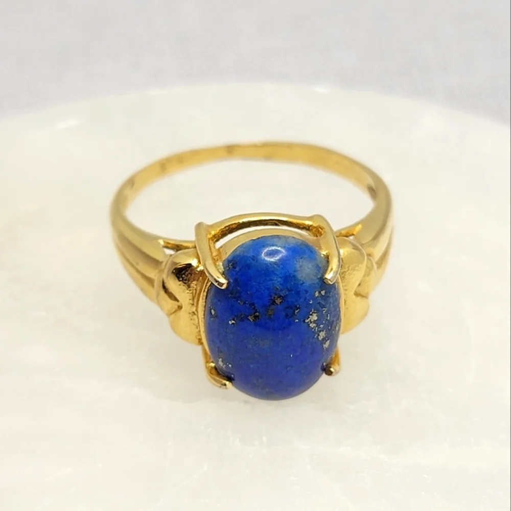Vintage Lapis Gold Tone Cabochon Ring
